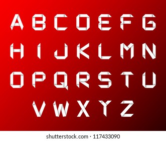 Vector set of origami alphabet from white paper