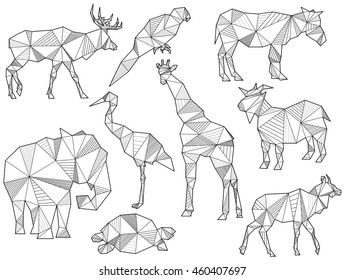 Set Origami Animal Silhouettes Elephant Lion Stock Illustration ...