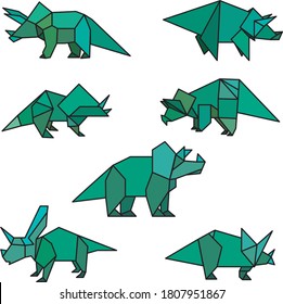 Vector set of origami animals: dinosaurs