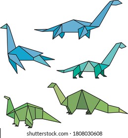 Vector set of origami animals: dinosaurs