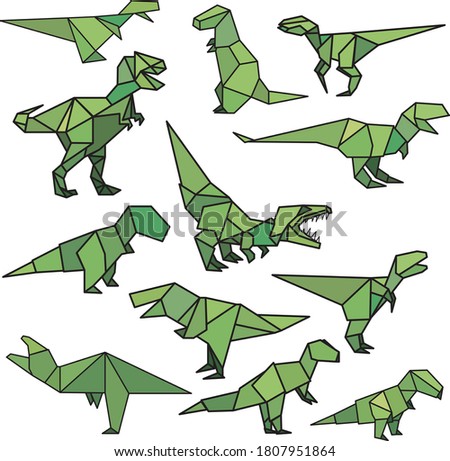 Vector set of origami animals: dinosaurs
