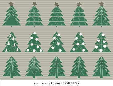 Vector set of origami Christmas trees