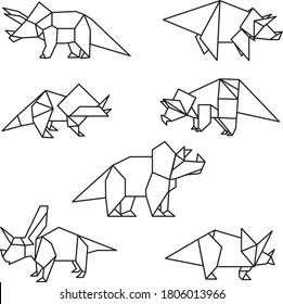 Vector Set Of Origami Dinosaurs