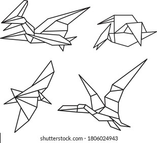 Vector set of origami dinosaurs