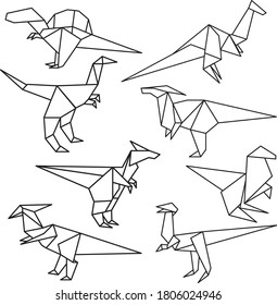 Vector set of origami dinosaurs