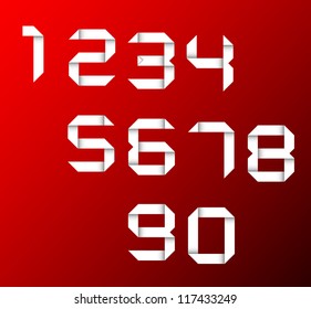 Vector set of origami numbers from white paper
