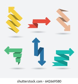Vector set of origami paper Arrows. 3d abstract elements for business infographic. Up and down trend