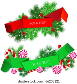 Vector set of origami paper banners. Christmas design