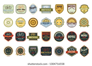 Vector set of original bicycle themed emblems. Extreme sport. Stylish labels. Creative typographic design for biking club, poster or t-shirt print