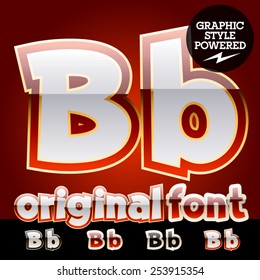 Vector set of original glossy white alphabet with gold border. Letter B