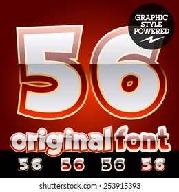 Vector set of original glossy white alphabet with gold border. Numbers 5 6