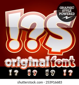 Vector set of original glossy white alphabet with gold border. Symbols 3