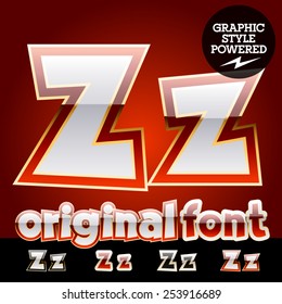 Vector set of original glossy white alphabet with gold border. Letter Z