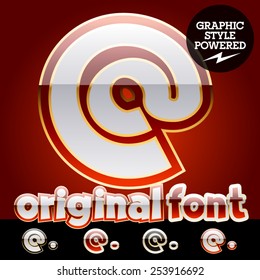 Vector set of original glossy white alphabet with gold border. Symbols 1