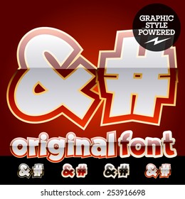 Vector set of original glossy white alphabet with gold border. Symbols 2