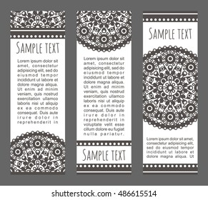 Vector set of ornamental banners. Decorative headers with traditional festive mandala. Tribal  ethnic covers