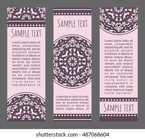 Vector set of ornamental banners. Decorative headers with traditional festive mandala. Tribal  ethnic covers