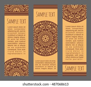 Vector set of ornamental banners. Decorative headers with traditional festive mandala. Tribal  ethnic covers