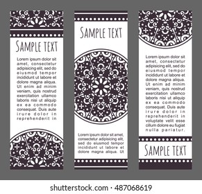 Vector set of ornamental banners. Decorative headers with traditional festive mandala. Tribal  ethnic covers