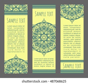 Vector set of ornamental banners. Decorative headers with traditional festive mandala. Tribal  ethnic covers