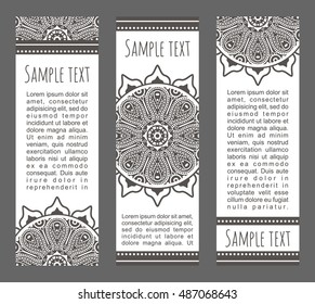 Vector set of ornamental banners. Decorative headers with traditional festive mandala. Tribal  ethnic covers