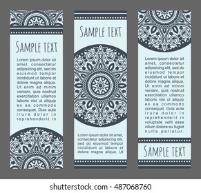 Vector set of ornamental banners. Decorative headers with traditional festive mandala. Tribal  ethnic covers