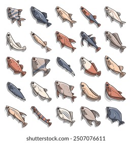 vector set of ornamental fish illustration isolated on whtie background.