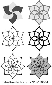 Vector set of ornamental floral characters in style. Rosette