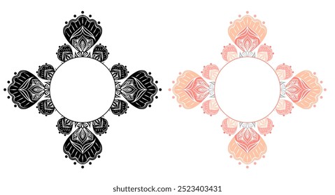 Conjunto de Vector de marcos florales ornamentales delicados, coloridos y monocromáticos aislados del fondo. Bordes florales adornados decorativos con lugar para texto para invitaciones, tarjetas y pegatinas