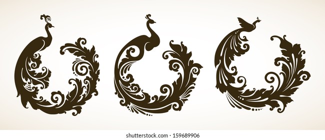 Vector set ornamental frames with decorative birds