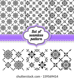 Vector set of ornamental geometric floral background. Seamless pattern for your design wallpapers, pattern fills, web page backgrounds, surface textures.