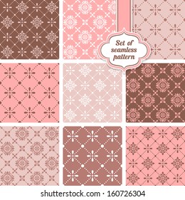 Vector set of ornamental geometric floral background. Seamless pattern for your design wallpapers, pattern fills, web page backgrounds, surface textures.