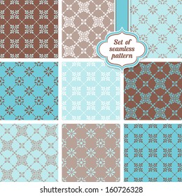 Vector set of ornamental geometric floral background. Seamless pattern for your design wallpapers, pattern fills, web page backgrounds, surface textures.