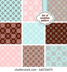 Vector set of ornamental geometric floral background. Seamless pattern for your design wallpapers, pattern fills, web page backgrounds, surface textures.