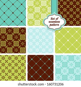 Vector set of ornamental geometric floral background. Seamless pattern for your design wallpapers, pattern fills, web page backgrounds, surface textures.