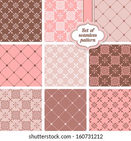 Vector set of ornamental geometric floral background. Seamless pattern for your design wallpapers, pattern fills, web page backgrounds, surface textures.