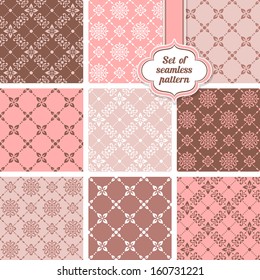 Vector set of ornamental geometric floral background. Seamless pattern for your design wallpapers, pattern fills, web page backgrounds, surface textures.