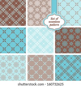 Vector set of ornamental geometric floral background. Seamless pattern for your design wallpapers, pattern fills, web page backgrounds, surface textures.
