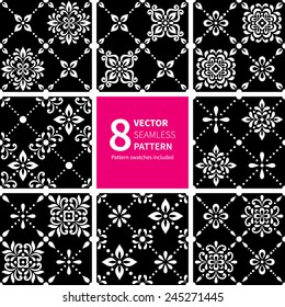 Vector set of ornamental geometric floral background. Seamless pattern for your design wallpapers, pattern fills, web page backgrounds, surface textures.