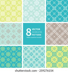 Vector set of ornamental geometric floral background. Seamless pattern for your design wallpapers, pattern fills, web page backgrounds, surface textures.