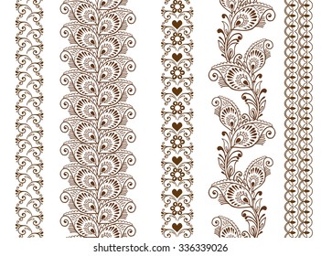 Vector set  ornamental Indian Henna seamless borders.