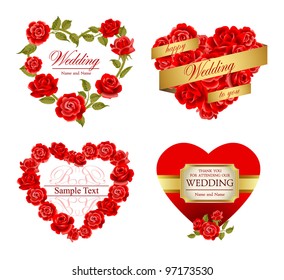 Vector set of ornamental invitation frames with red roses.