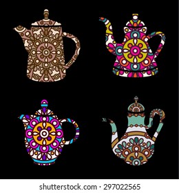 vector set of ornamental orient teapots