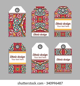 Vector set of ornamental tags for presents or holiday sale. Arabic folklore design.
