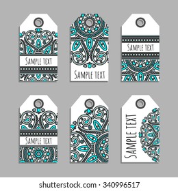 Vector set of ornamental tags for presents or holiday sale. Arabic folklore design.