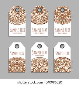 Vector set of ornamental tags for presents or holiday sale. Arabic folklore design.