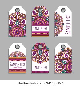 Vector set of ornamental tags for presents or holiday sale. Arabic folklore design.