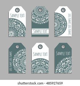 Vector set of ornamental tags for presents or holiday sale. Arabic folklore design.