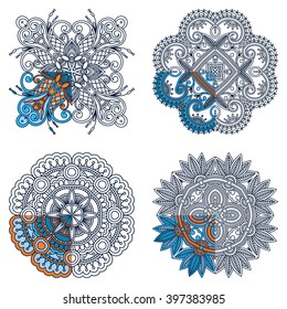 Vector set ornaments for coloring. The segment is painted for an example.