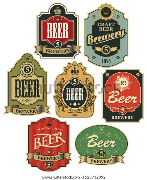 Vector Set Ornate Beer Labels Figured Stock Vector (royalty Free 